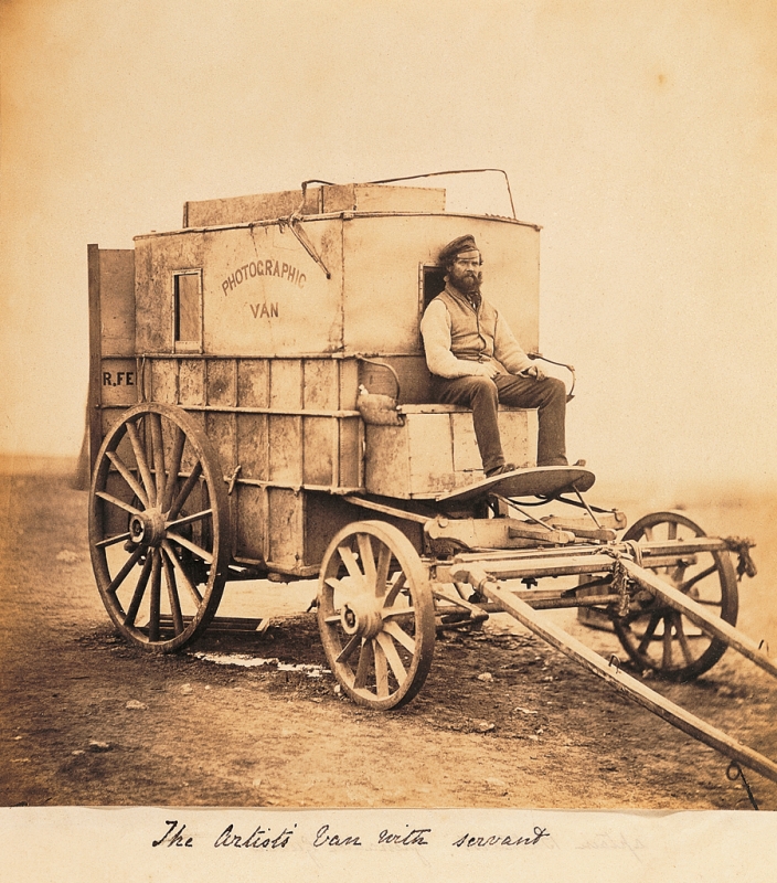 Fig. 2 Roger Fenton (British, 1819-69) Photographic Van 1854, salted paper print from wet collodion negative, courtesy Victoria and Albert Museum from In Perpetuity by Elizabeth Martin - Click for Next Image
