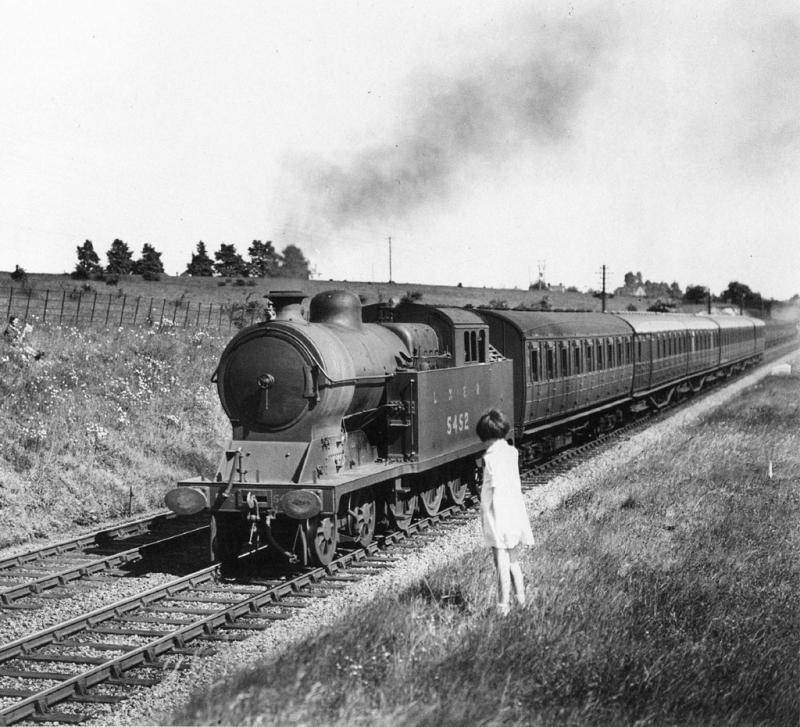 Ernest Wethersett - Class A5, 4-6-2T no. 5452 is seen at Dutchlands with a six coach train. (1627X)