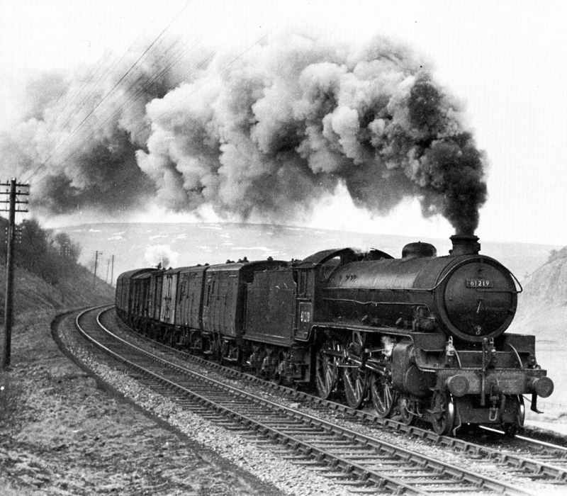 Eric Treacy - A parcels train approaching Shankend on the Waverley route headed by B1 4-6-0 no. 61219 (64B Haymarket) banked in the rear from Hawick to Whitrope.