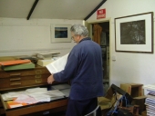 Paul Hill sorting through the Archive - Courtesy Pete James, Birmingham Library and Archive