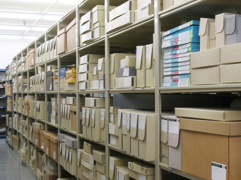 The third floor vault; a view inside the archives vault showing the typical storage of a photographer's personal papers and photographic materials
