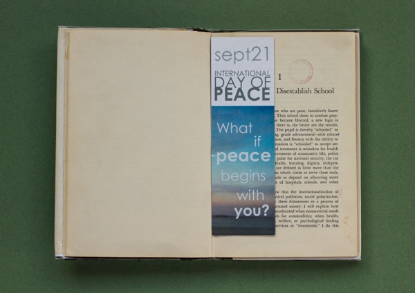 ‘TFIB #11. International Day of Peace bookmark in Deschooling Society (Illich)’ - Denis O'Shea - The National College of Art & Design